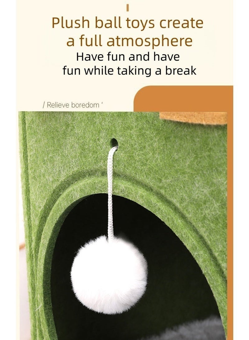 Sisily Cat House Cat Tower, 2-Level Felt Cat Condo with Cozy Cat Bed, Multi-Level Indoor Cat Furniture for Play, Climbing & Rest, Compact 37×37×60cm, Green - Image 3